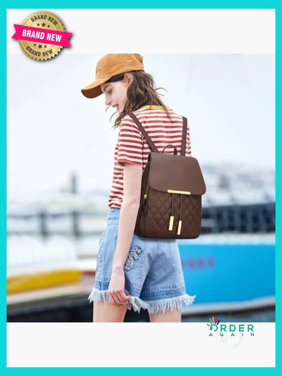 Quilted Leather Backpack Purse for Women Ladies Travel Daypack Shoulder Bag main image 6
